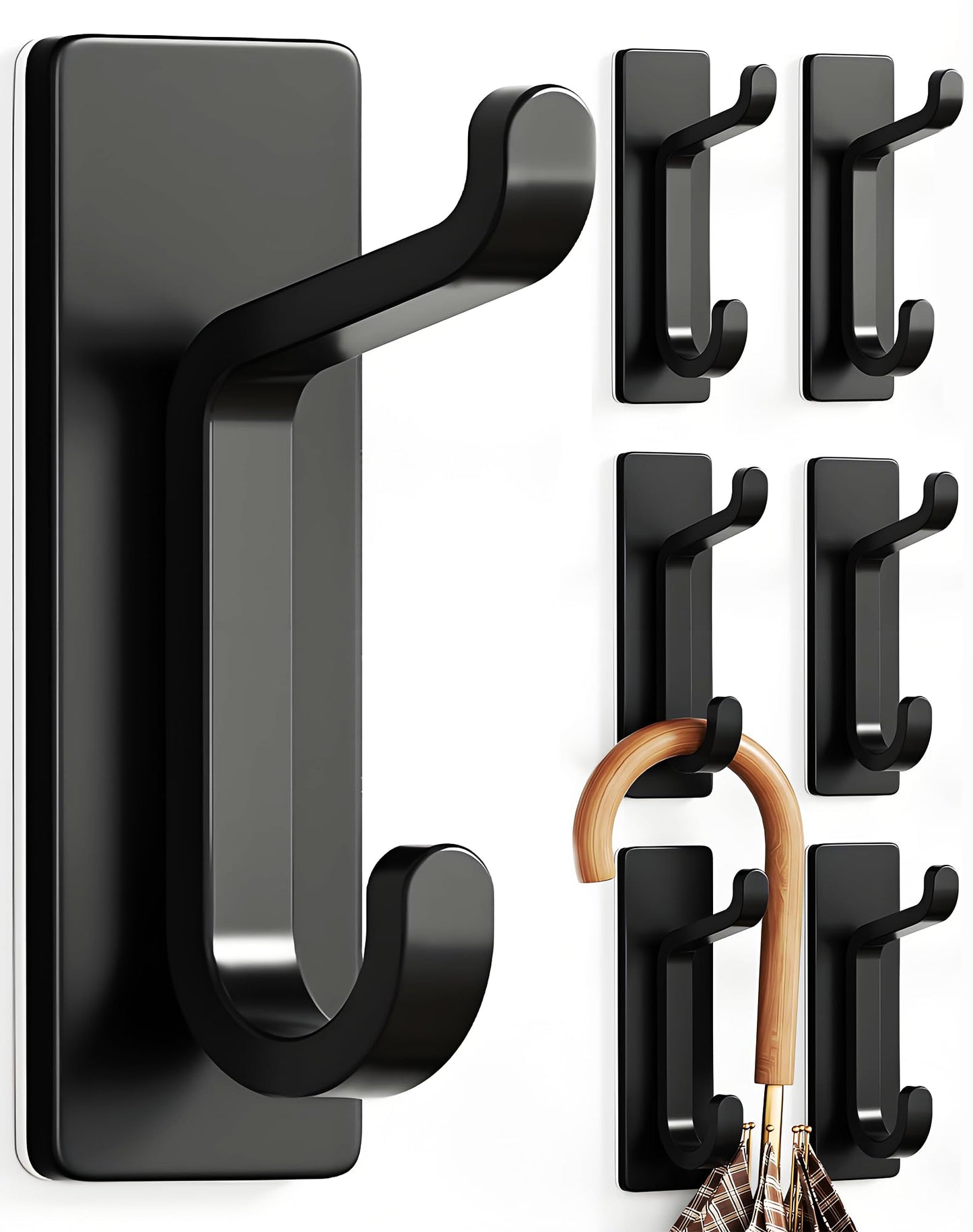 pickpiff 13LB Strong Stick-on Hooks for Coat & Towel, Black 4 Pack