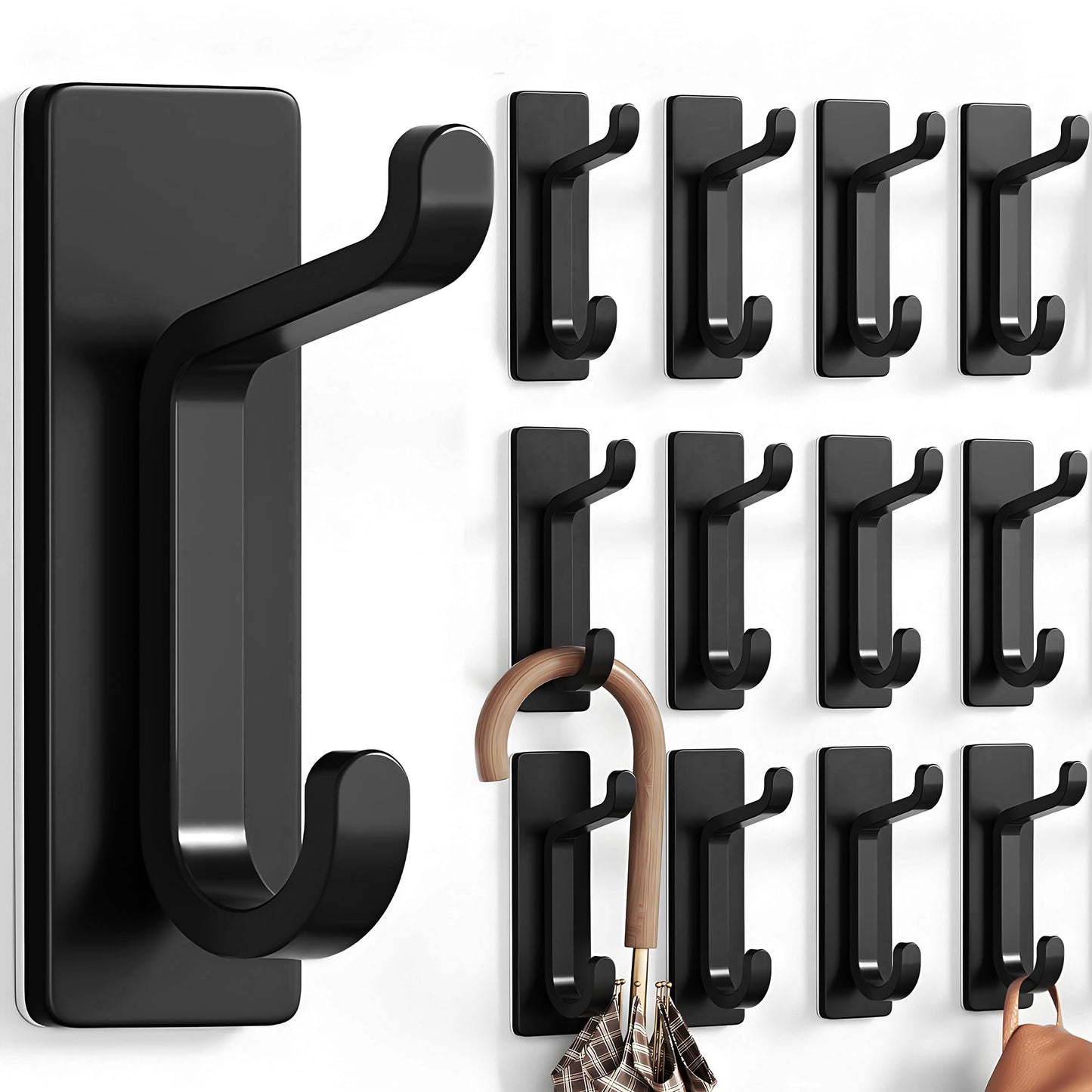 pickpiff 13LB Strong Stick-on Hooks for Coat & Towel, Black 4 Pack
