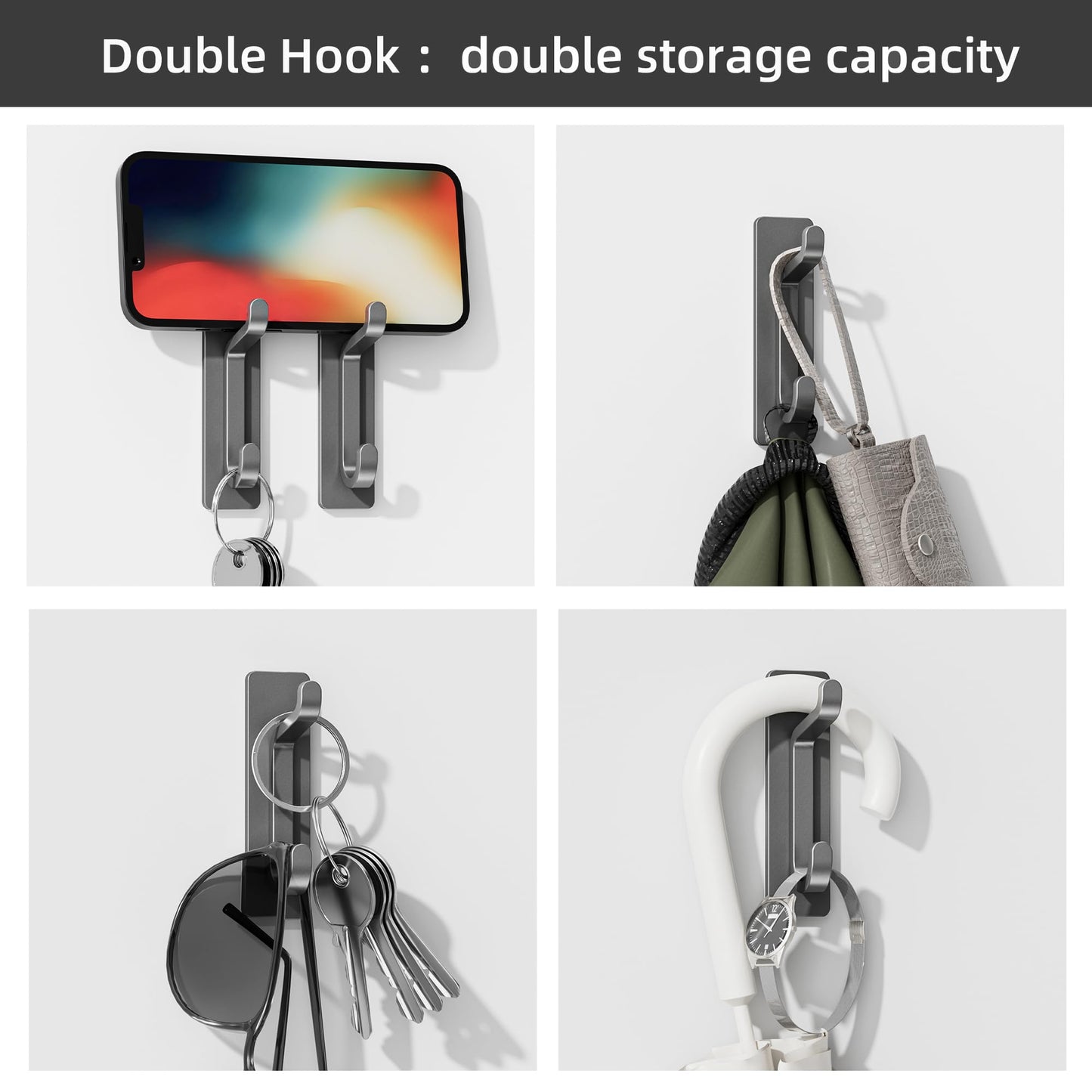 pickpiff 13LB Strong Stick-on Hooks for Coat & Towel, Black 4 Pack