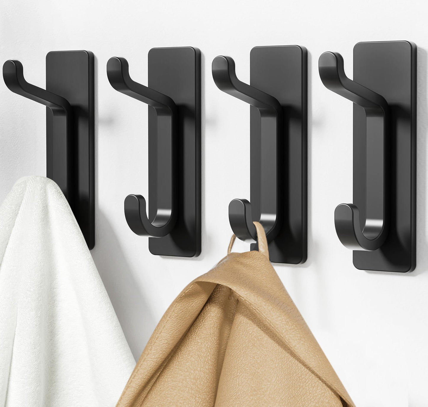 pickpiff 13LB Strong Stick-on Hooks for Coat & Towel, Black 4 Pack