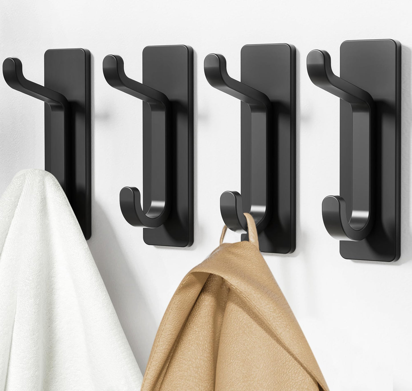 pickpiff 13LB Strong Stick-on Hooks for Coat & Towel, Black 4 Pack