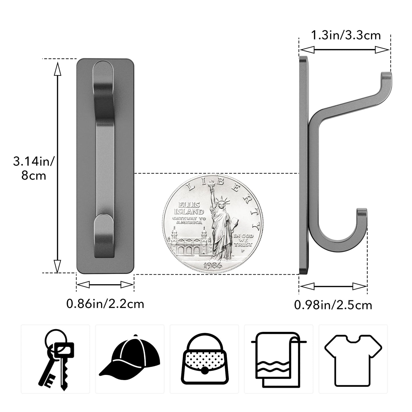 pickpiff 13LB Strong Stick-on Hooks for Coat & Towel, Black 4 Pack