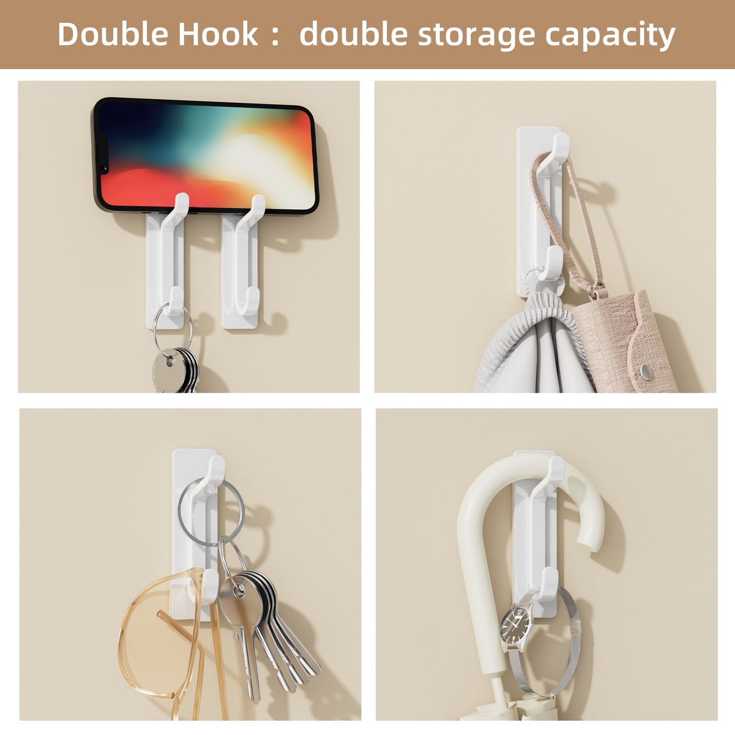 pickpiff 13LB Strong Stick-on Hooks for Coat & Towel, Black 4 Pack