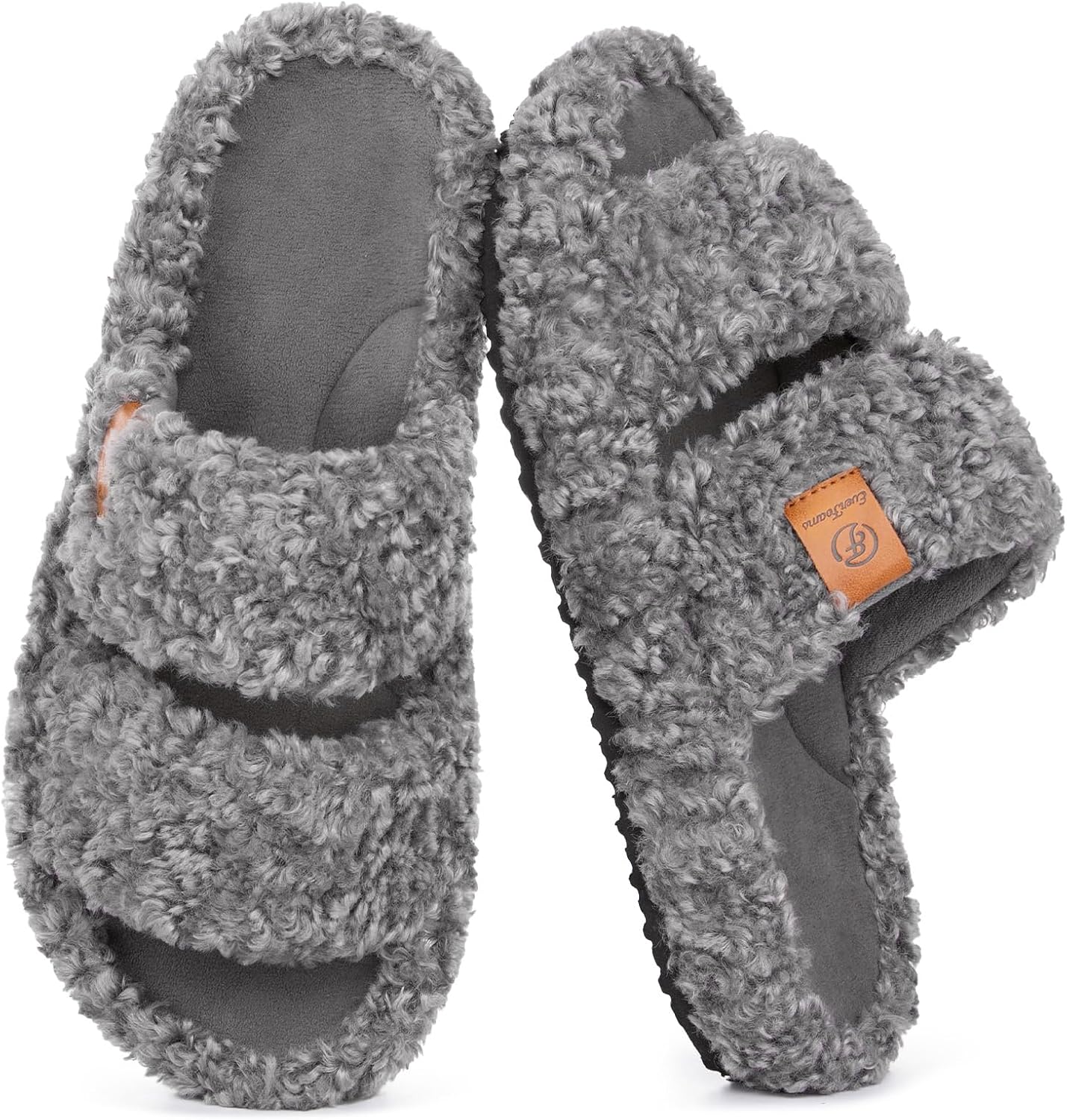 EverFoams Womens Fuzzy Open-toe Slippers Memory Foam Indoor House Shoes